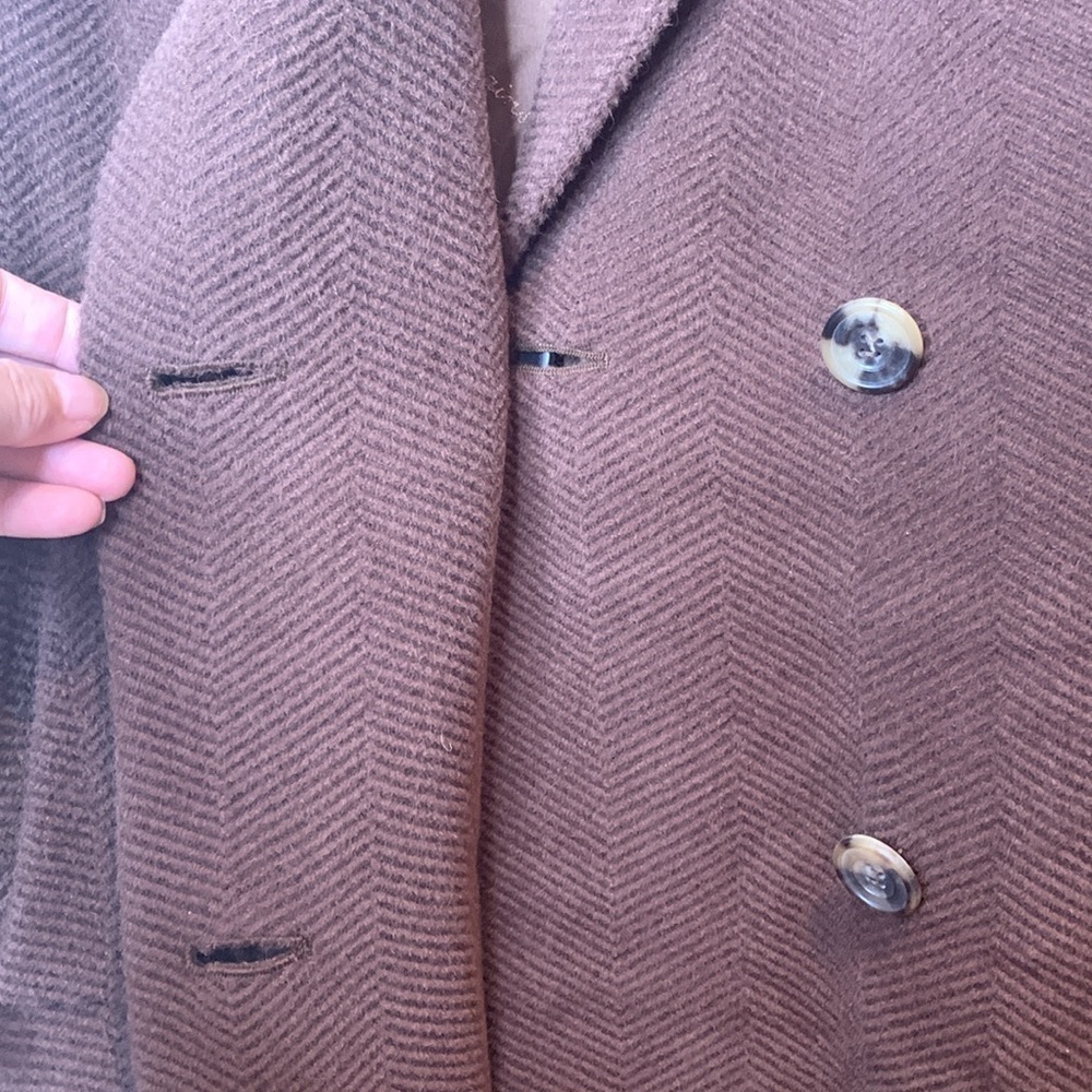 Les Copains | Brown Vintage Made in Italy Wool Textured Herringbone Coat L/XL - Picture 15 of 17